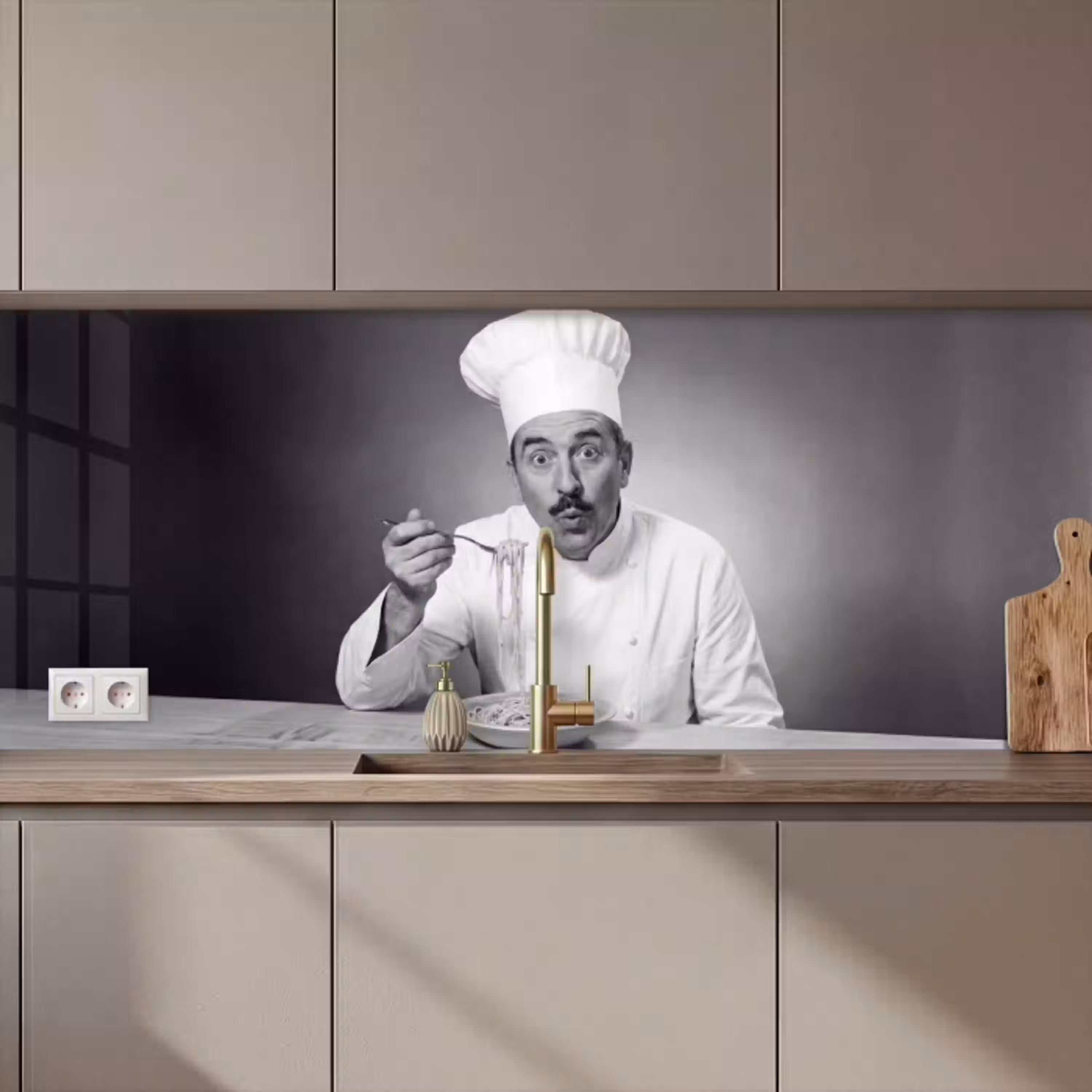 Chef - Spaghetti - Pasta keuken achterwand 2 middel zz_3dshopping