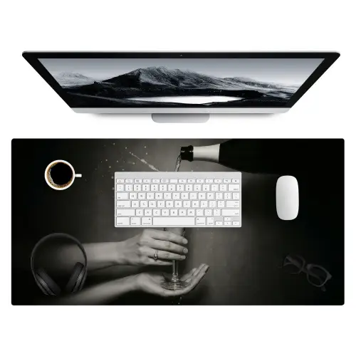 Champagnefles - Glas - Minimalistisch - Spetters Muismat XXL klein -3d