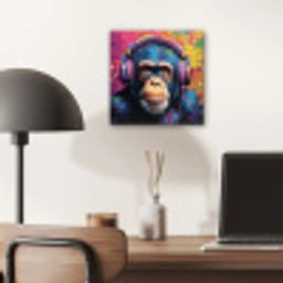 Graffiti - Chimpanzee - Street art - Koptelefoon - Aap aluminium wit klein -sfeer5