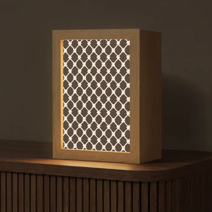 Bruin - Ruitpatroon - Geometrisch Light Box met kabel (Tafellamp) klein 925 -z3d_website