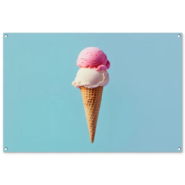 Tuinposter - Bolletjes - Schepijs - Hoorntje - Blauw