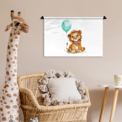 Leeuw - Baby dier - Blauwe ballon Wandkleed katoen klein -wsfeer5_kind