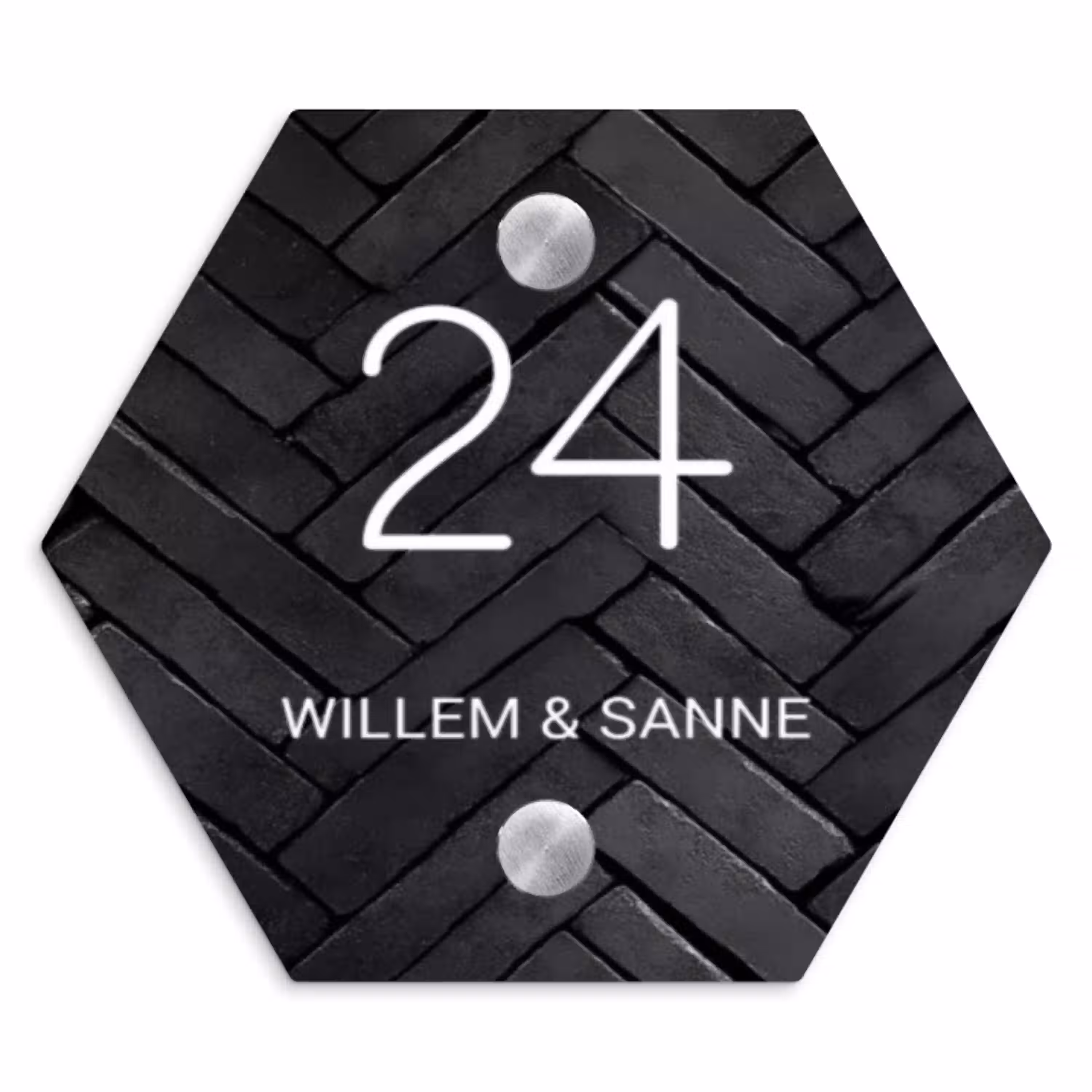 Zwarte tegels - Klassiek Naambord Hexagon klein -3d
