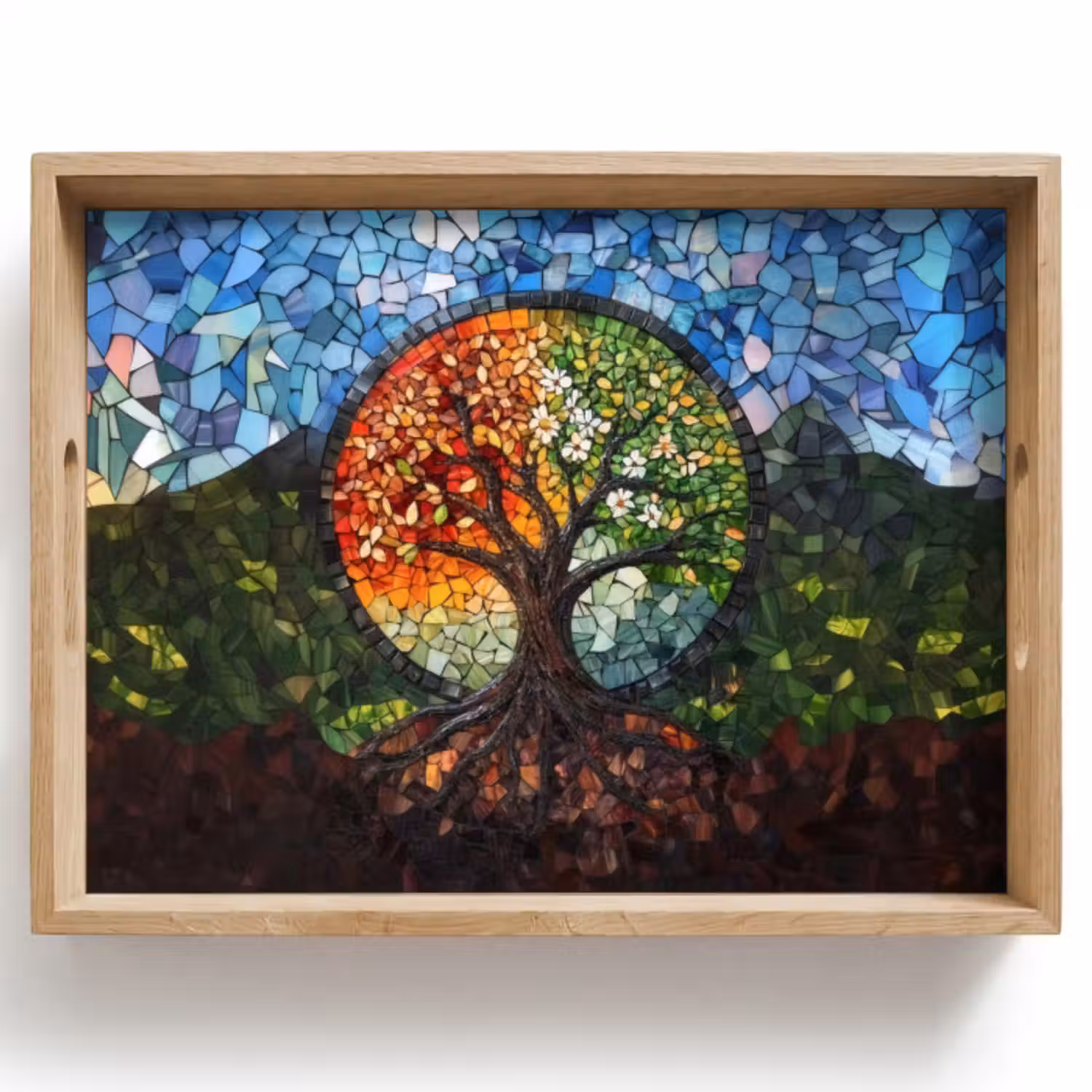 Tablett - Baum - Jahreszeiten - Mosaik - Berge