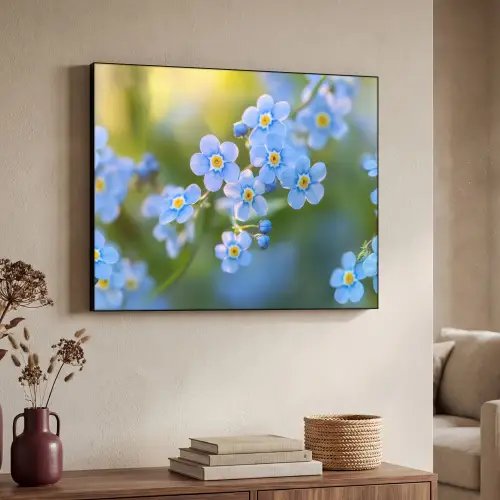 Bloemetjes - Blauw - Vergeet mij nietjes Textielframe zwart klein -sfeer3