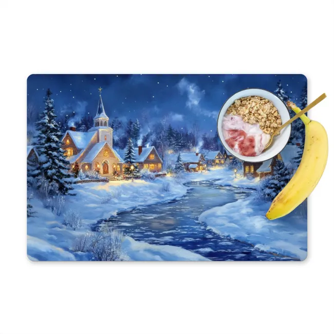 Placemat - 6 stuks - Winteravond - Kerstdorp - Donker