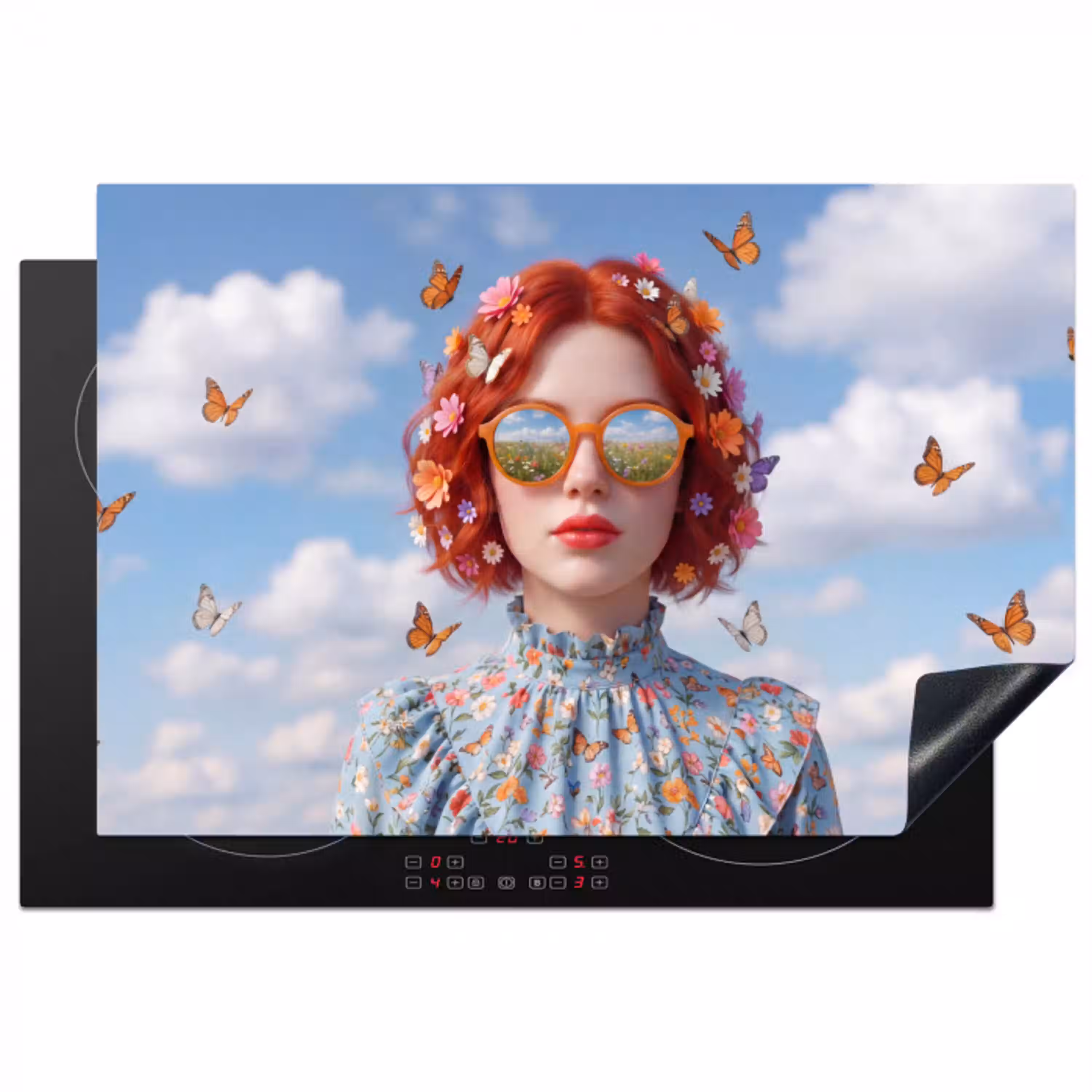 Vrouw - Bloemen - Zomer - Portret - Kleurrijk Inductie beschermer vinyl 3mm klein -3d