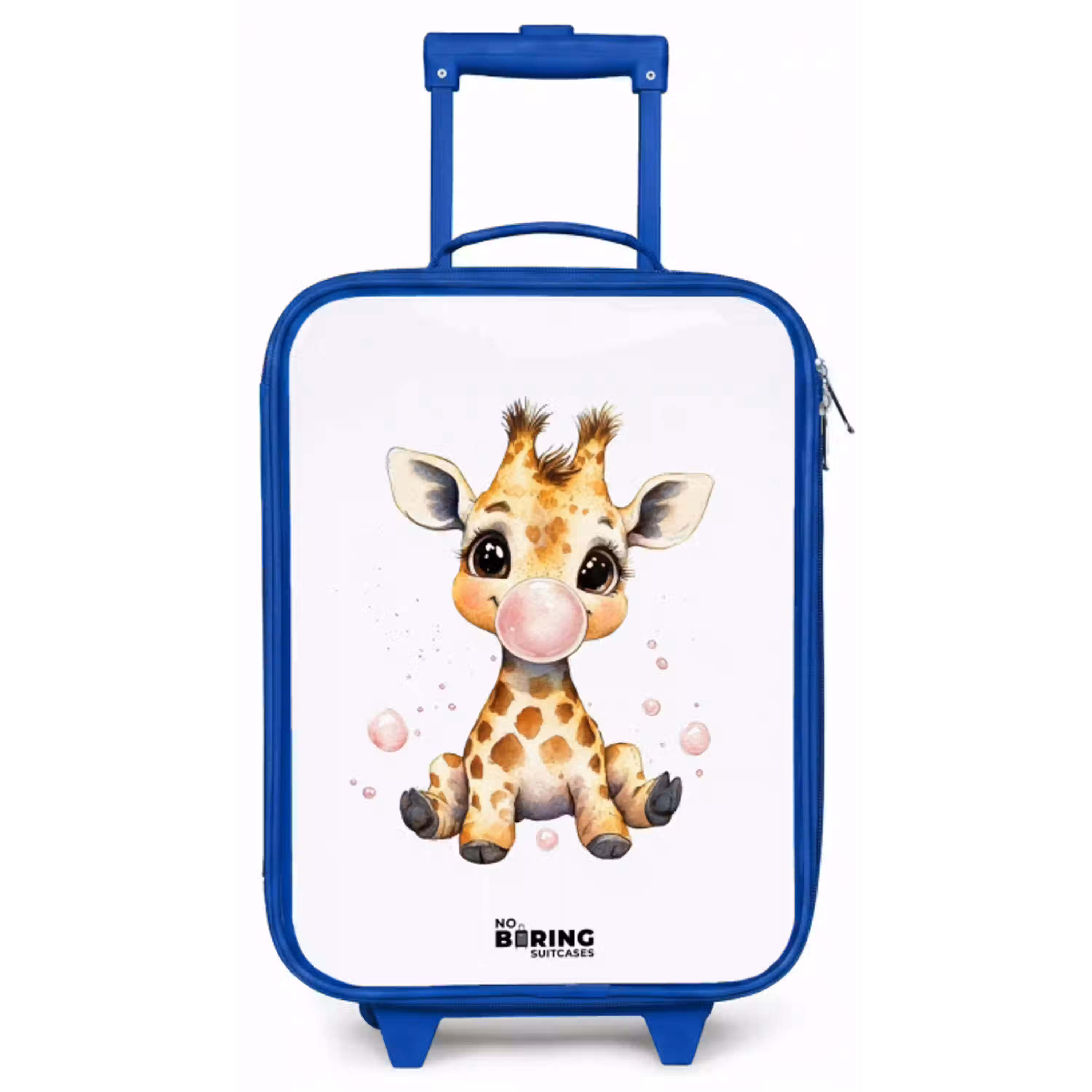 Giraffe met roze kauwgombal Kinderkoffer - Blauw klein -zz3dotto
