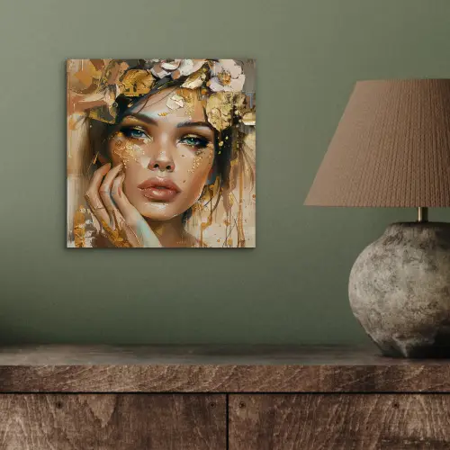 Vrouw - Bloemen  - Goud - Portret aluminium wit klein -sfeer2