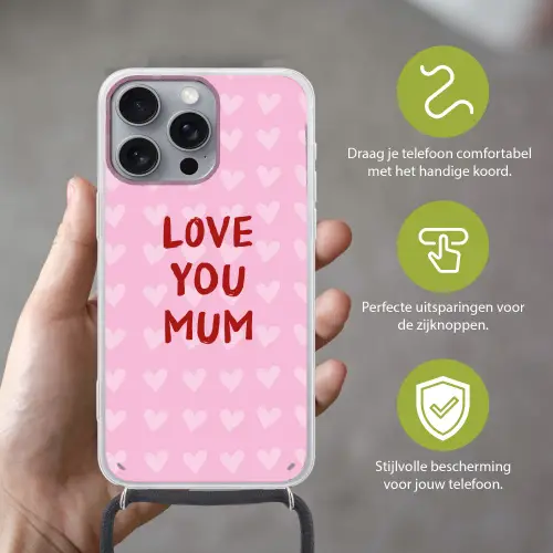 Love - Quote - Moeder - Rood Hoesje iPhone 16 Pro Max met koord klein -sfeer2_NL