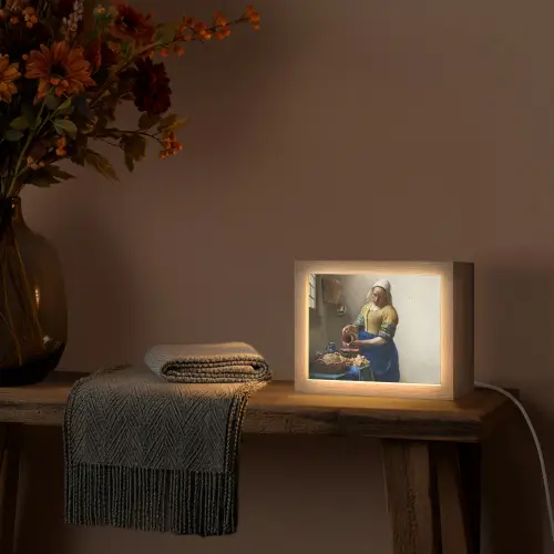 Het melkmeisje - Kunst - Oude meesters - Vermeer Light Box met kabel (Tafellamp) klein -sfeer4