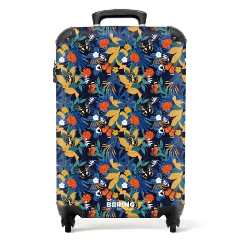 Tropisch vlinder patroon donker blauw NBS - Handbagage koffer - Kinderen Unisex middel -productfoto_recht