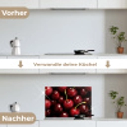 Rood - Fruit - Kersen keuken achterwand spatscherm klein -voor_na_DE