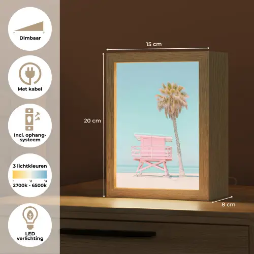 Palmboom - Strandhuis - Roze Light Box met kabel (Tafellamp) klein -USP_NL