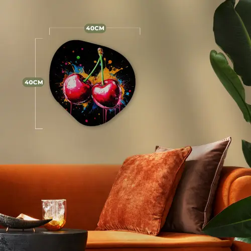 Kersen - Fruit - Graffiti - Verf - Abstract - Modern - Kleurrijk Wandcirkel Organisch Forex 3mm klein -sfeer3