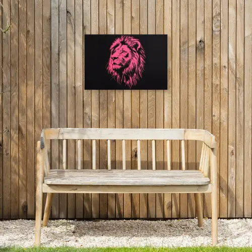 Leeuw - Zwart - Roze - Neon Tuinposter op houten frame 2 cm dik klein -sfeer4