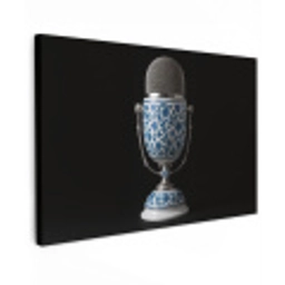 Microfoon - Delfts blauw - Muziek Tuinposter op houten frame 2 cm dik klein -3d