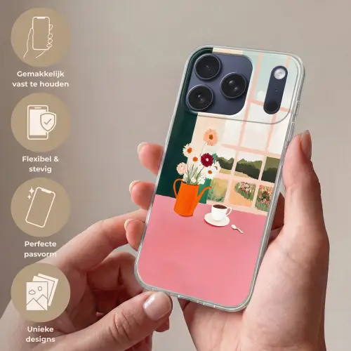 Bloemen - Koffie - Raam Telefoonhoesje iPhone 17 Pro klein -sfeer3_NL