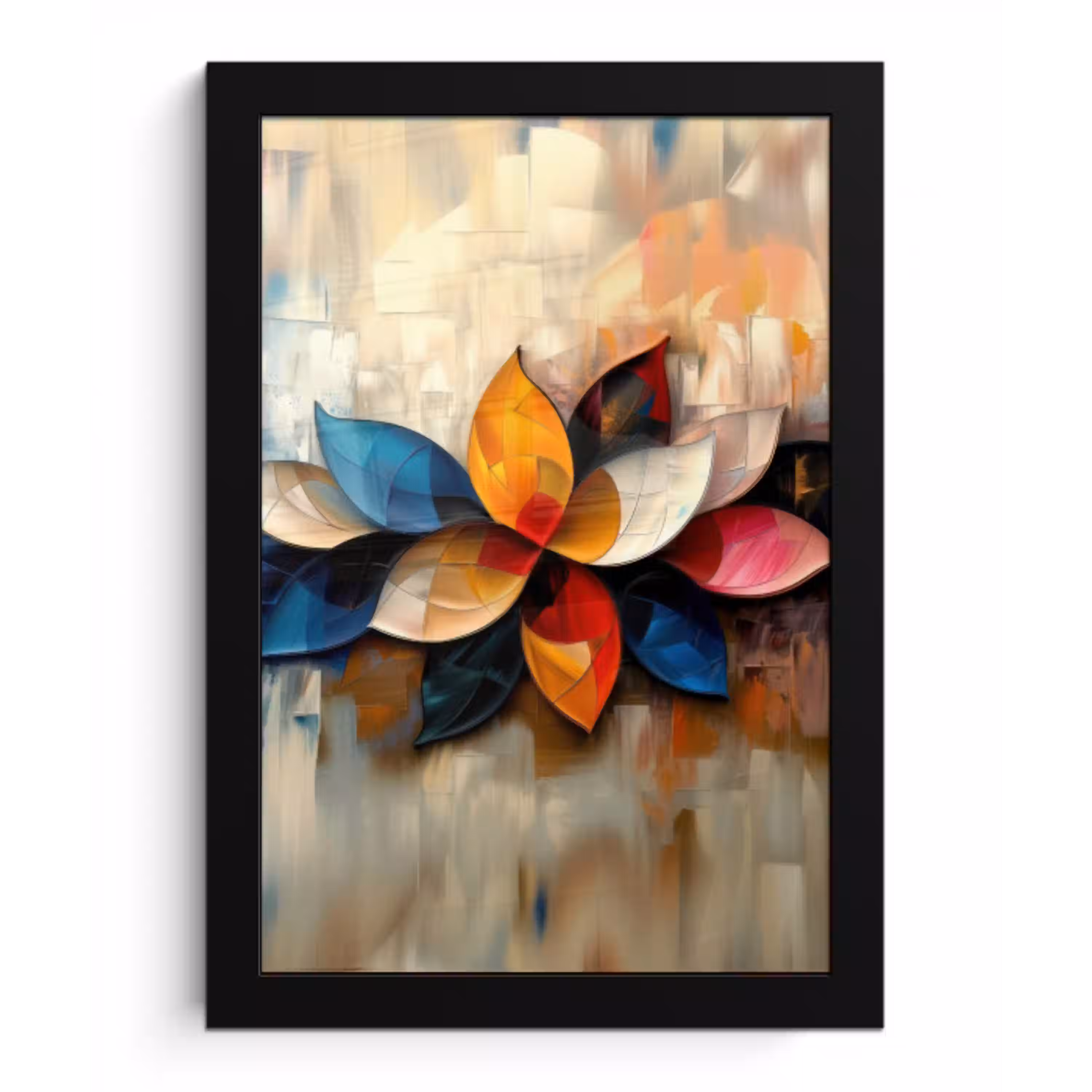 Bloem - Abstract - Kleurrijk - Bladeren fotolijst zwart zonder passe partout klein -3d