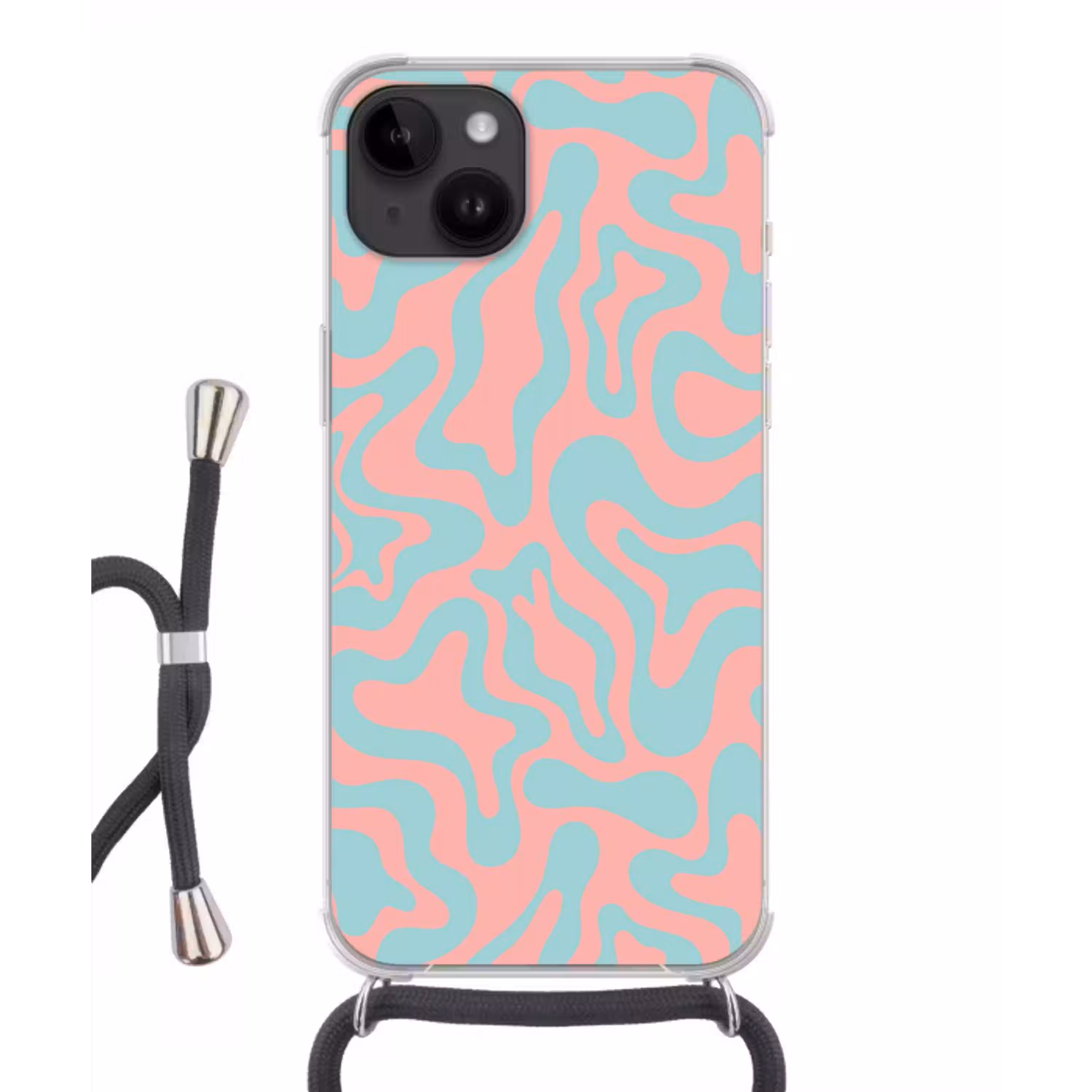 Abstract - Patroon - Blauw - Roze - Kleurrijk Crossbody Case iPhone 14 middel -3d