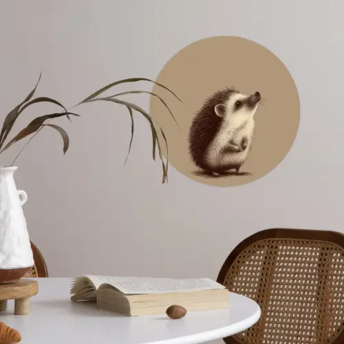 Egel - Snuitje - Bruin - Stekels Wandcirkel behangsticker klein -sfeer3