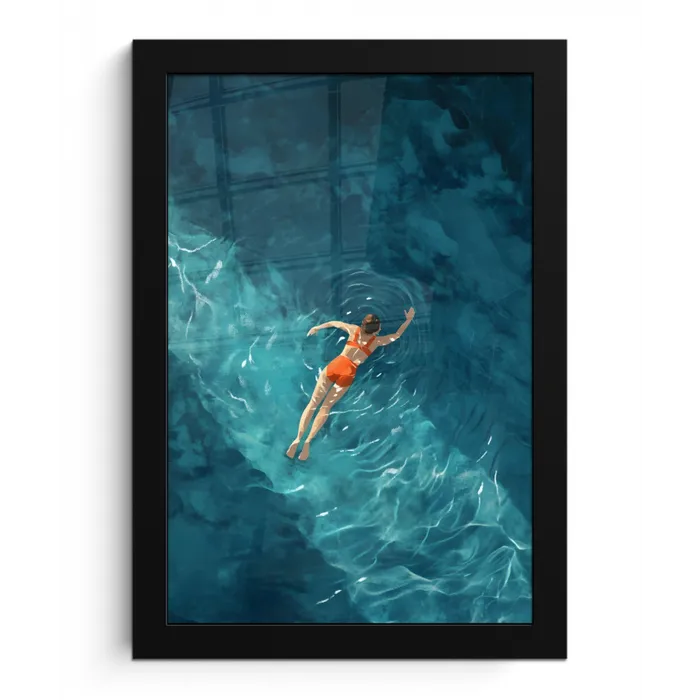 Vrouw - Water - Bikini - Oranje fotolijst zwart zonder passe partout klein -3d
