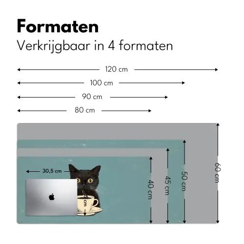 Kat - Zwart - Koffie - Minimalistisch Muismat XXL klein -sfeer5