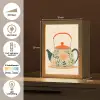 Oranje - Theepot - Bloemen - Bladeren Light Box met kabel (Tafellamp) klein -USP_NL