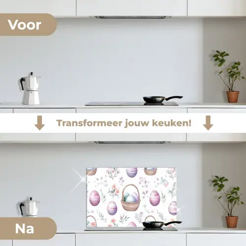 Bloemen - Paaseieren - Patroon keuken achterwand spatscherm klein -voor_na_NL