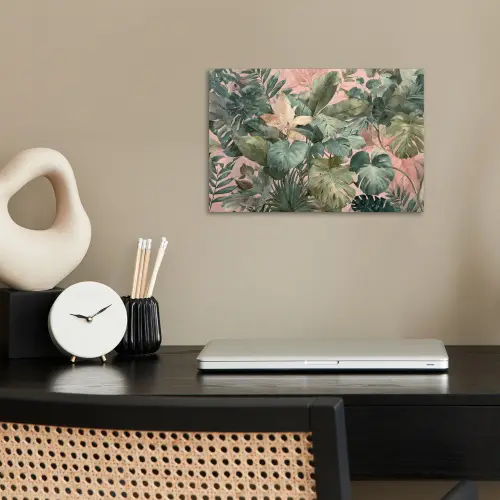 Compositie van bladeren - Groen - Roze poster papier klein -sfeer1