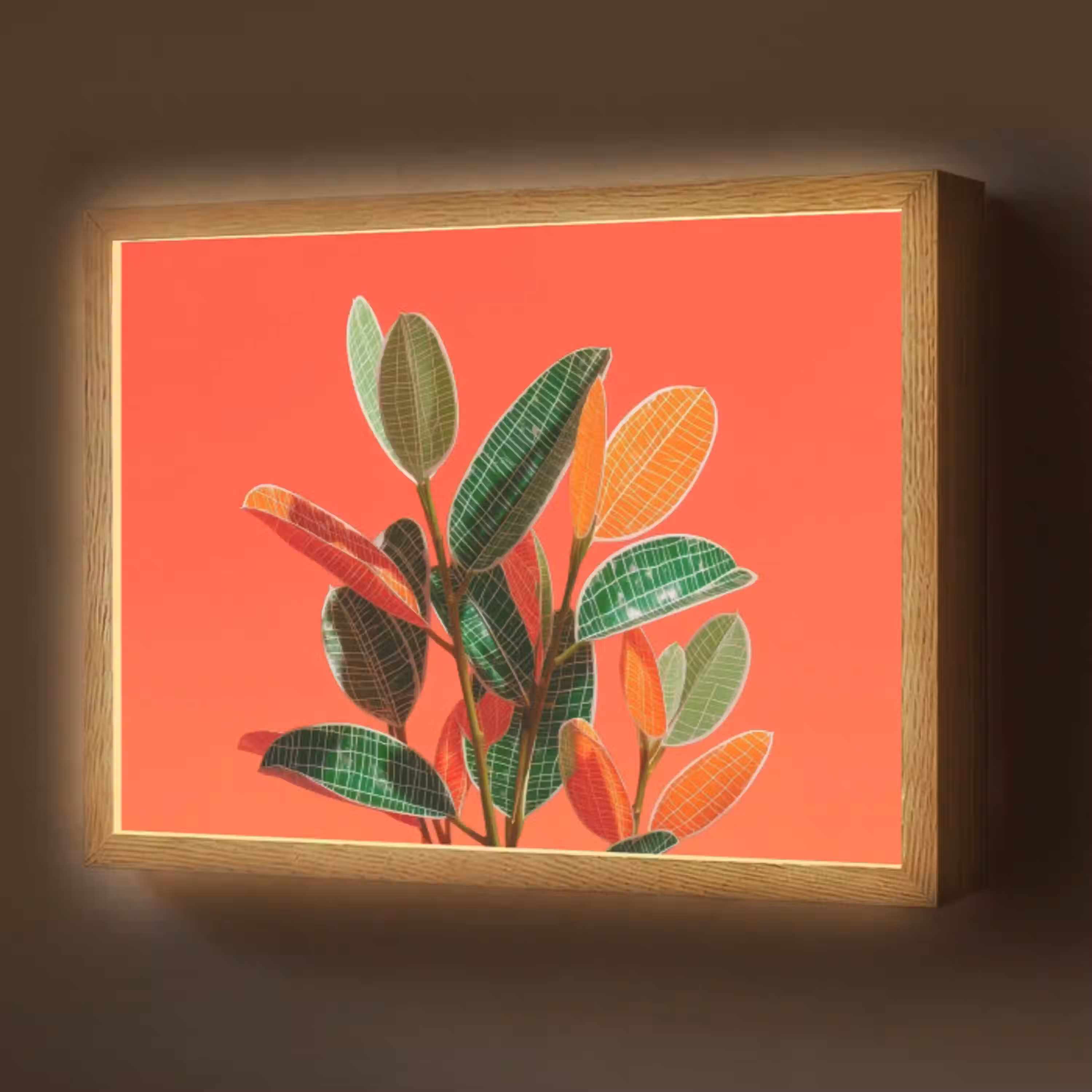 Bladeren - Nerven - Oranje - Structuur Light Box met batterij (Wandlamp) middel -z3d_website