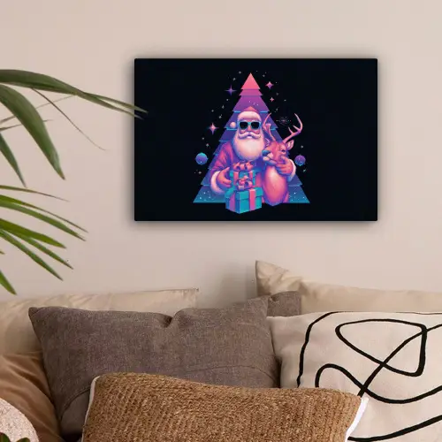 Retro - Kerstman - Rendieren - Kerstboom canvas 2cm klein -sfeer1