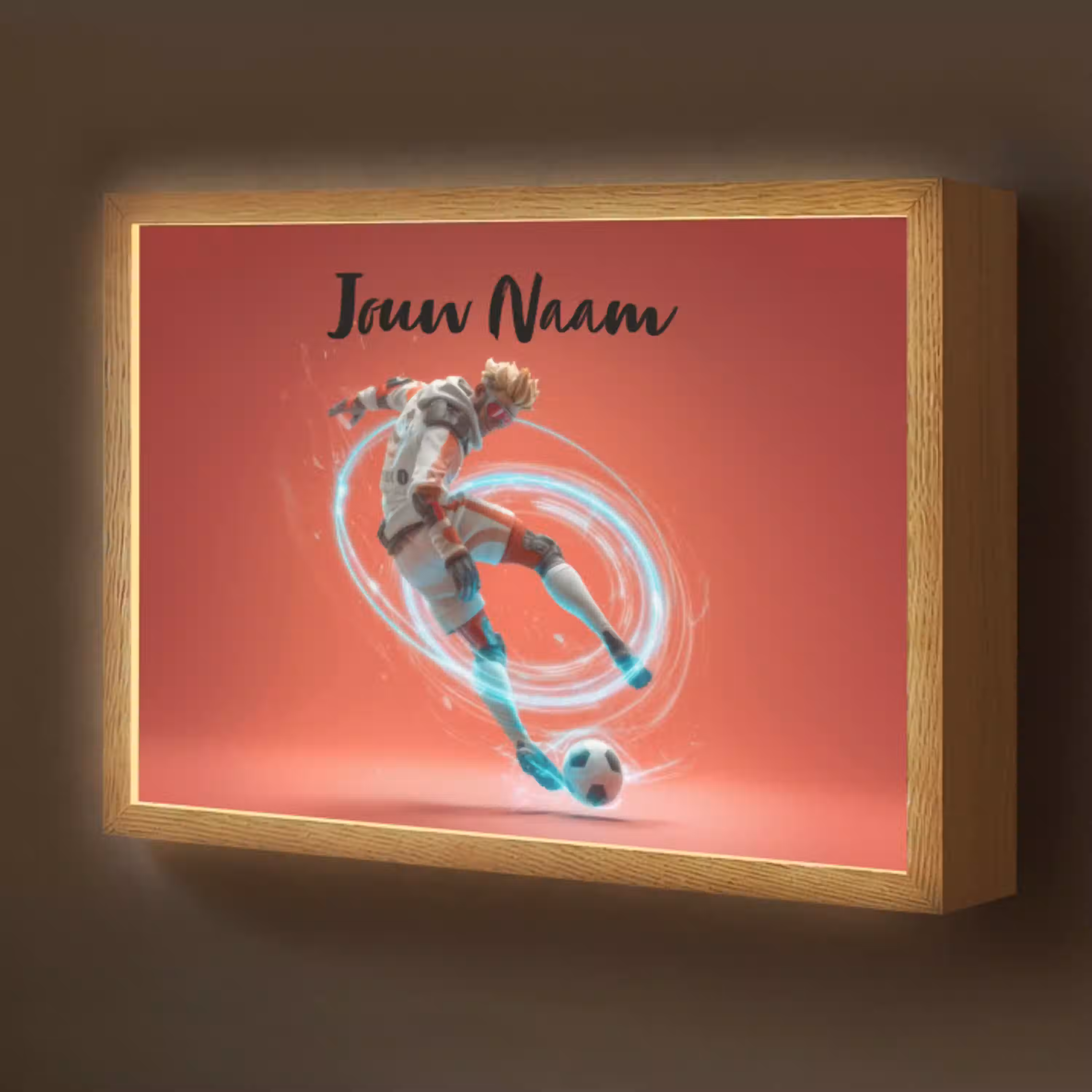 Voetbal - Jongen - Rood - Lichtcirkel Light Box met batterij (Wandlamp kind) middel -z3d_website