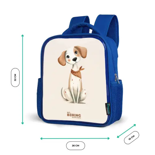 Bruin gevlekte pup op een beige achtergrond Kinderrugzak - Blauw middel -productfoto_formaten