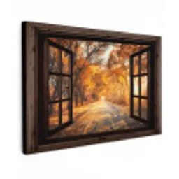 Bos - Herfst - Bomen - Bospad - Natuur - Doorkijk Tuinposter op houten frame 2 cm dik klein -3d