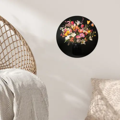 Vaas - Bloemen - Tulpen Wandcirkel behangsticker klein -sfeer4
