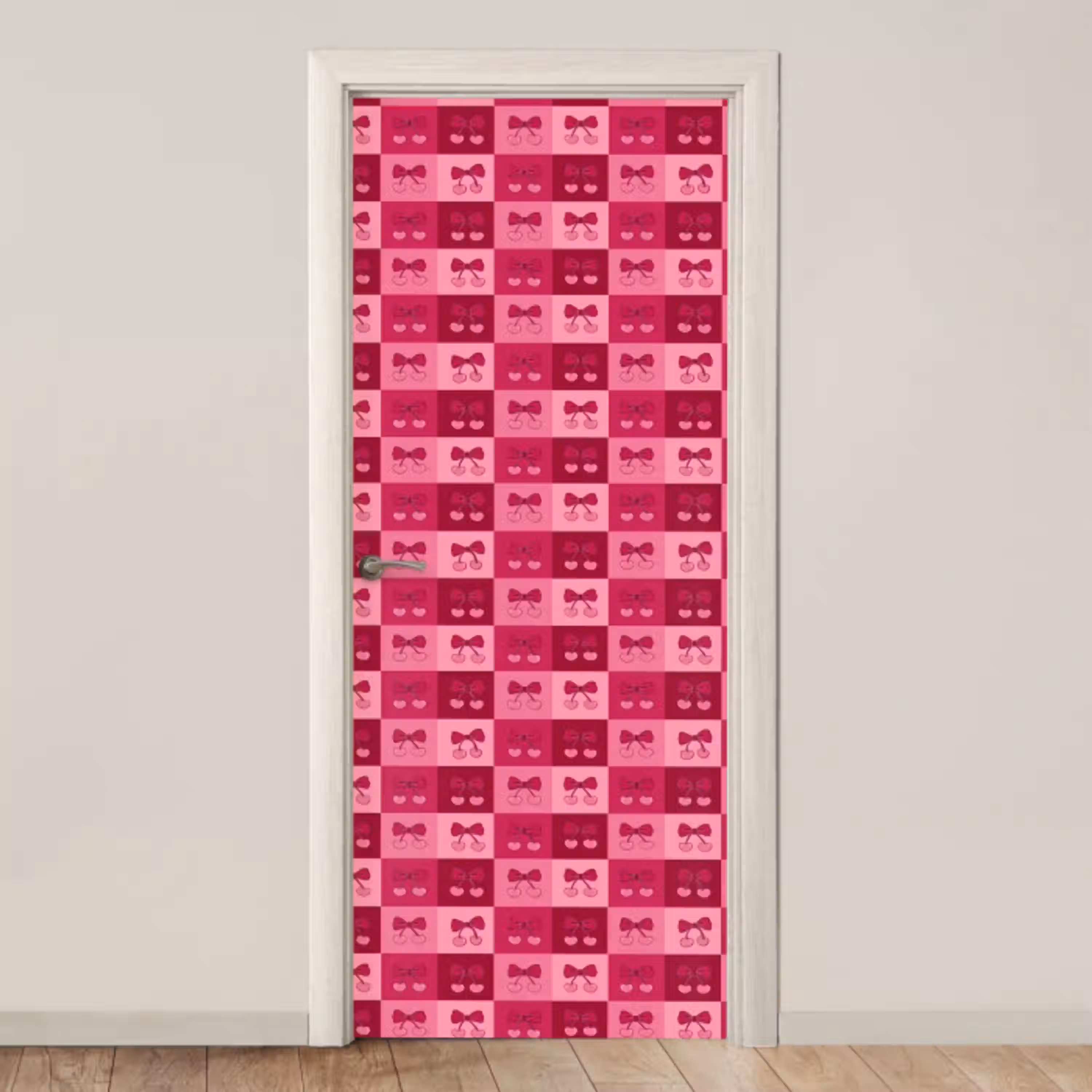 Kersen - Strikjes - Speels - Roze - Bordeaux deurposter klein 289 -3d_beige