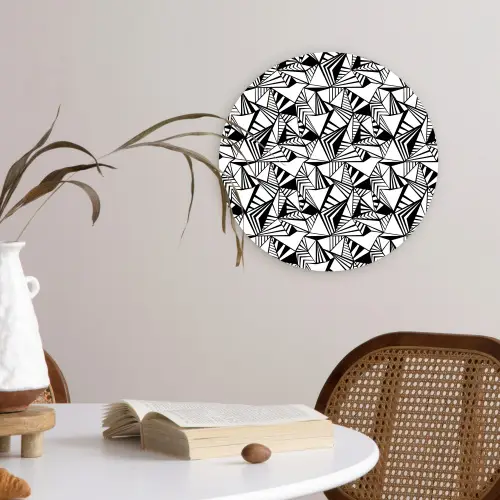 Geometrie - Driehoeken - Zwart - Wit Wandcirkel plexiglas klein 852 -sfeer4