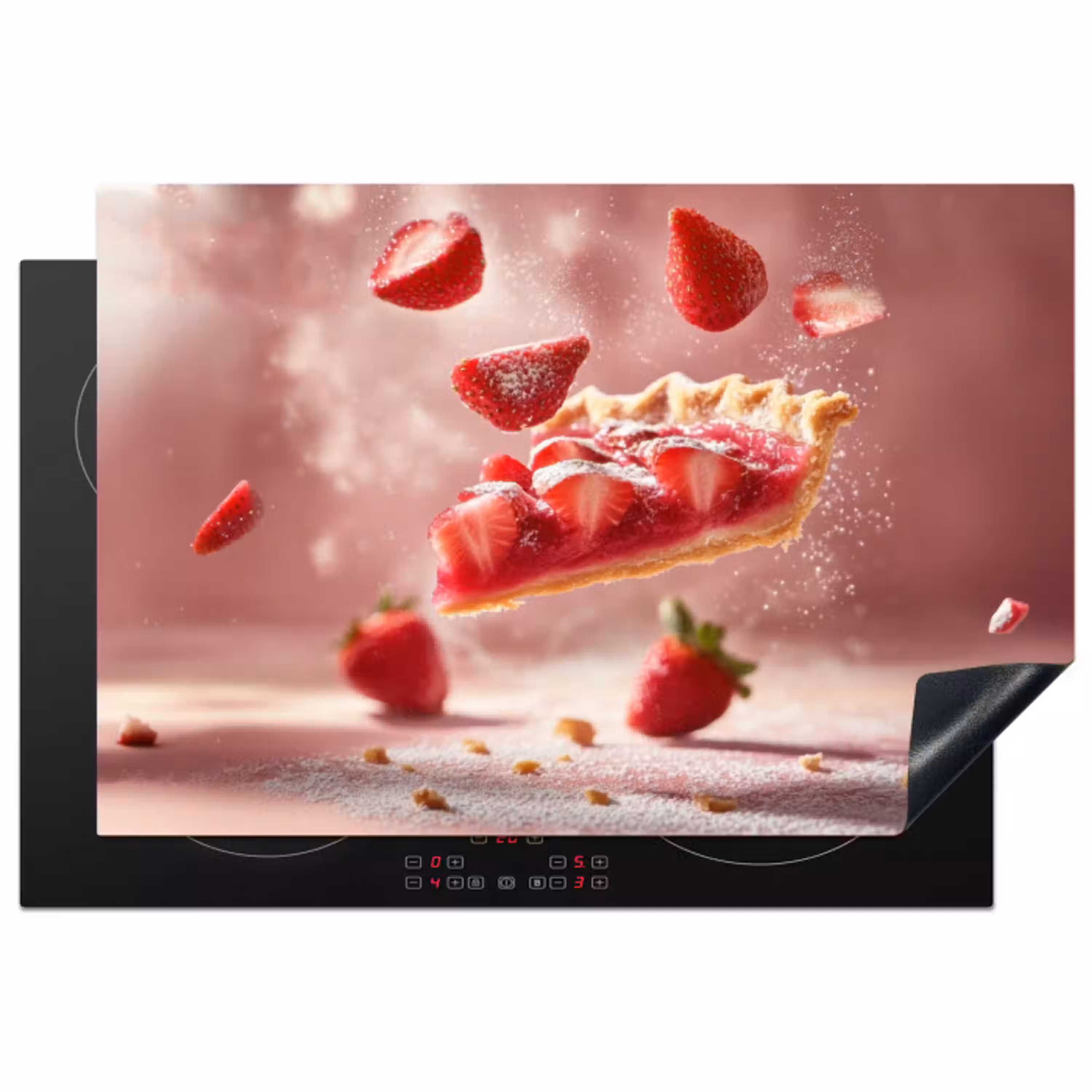 Aardbei - Taart- Eten - Roze Inductie beschermer vinyl 3mm klein -3d