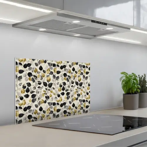 Botanisch - Goud - Zwart keuken achterwand spatscherm klein 900 -3d_schuin