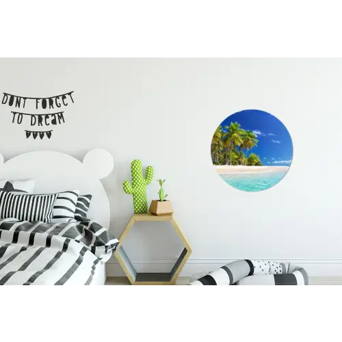 Strand - Zee - Palmboom - Zon - Zomer Wandcirkel aluminium klein -kinderkamer