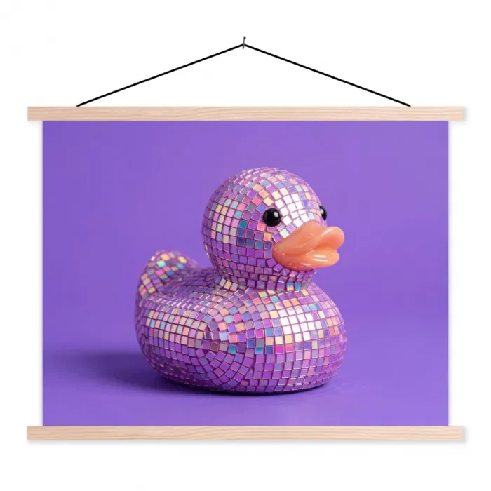 Disco - Eend - Paars textielposter latten blank klein -3d