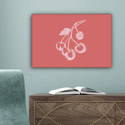Lijnillustratie - Kersen - Tak - Wit canvas 2cm klein -sfeer4
