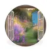 Doorkijk - Bloemen - Raam - Natuur Wandcirkel aluminium klein -3d