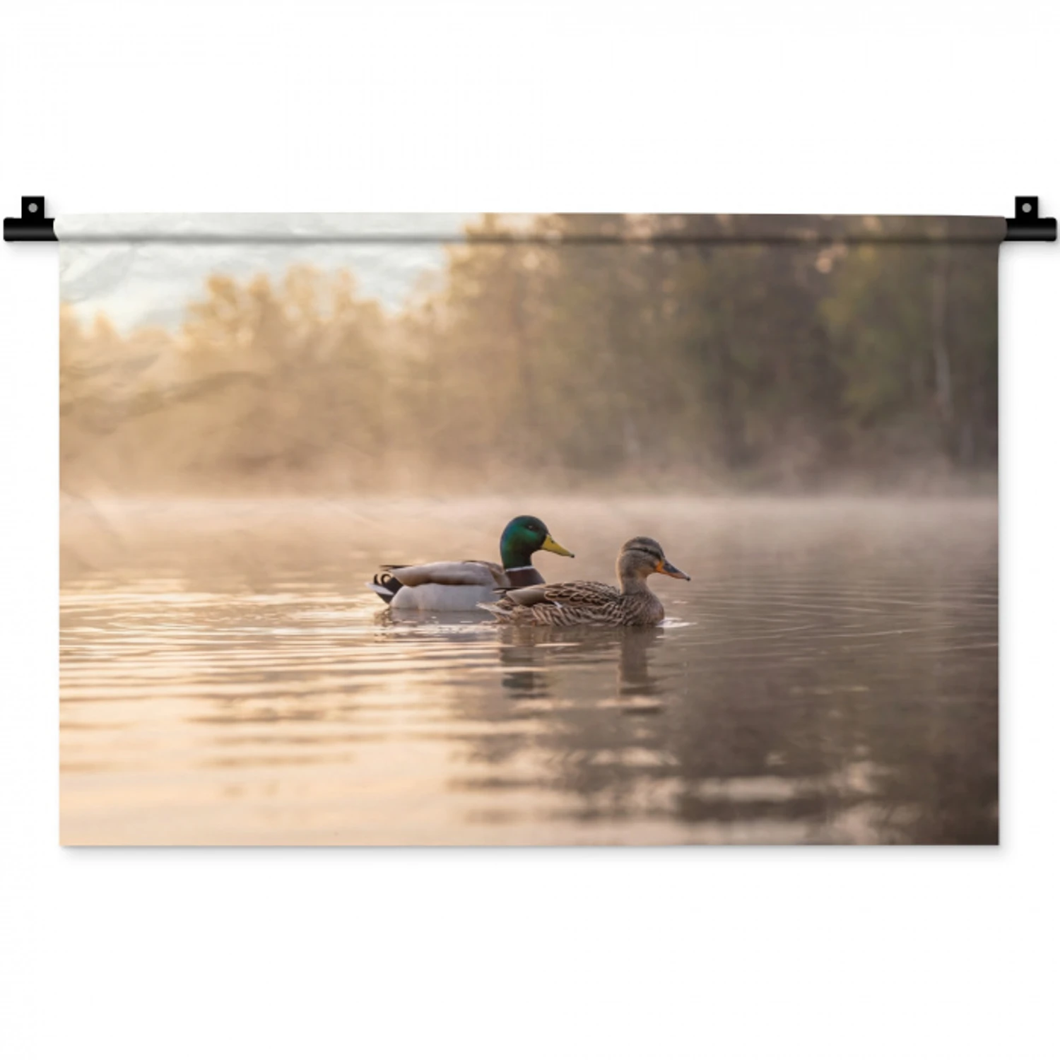 Eenden - Water - Mist - Natuur Wandkleed katoen klein -zz3d