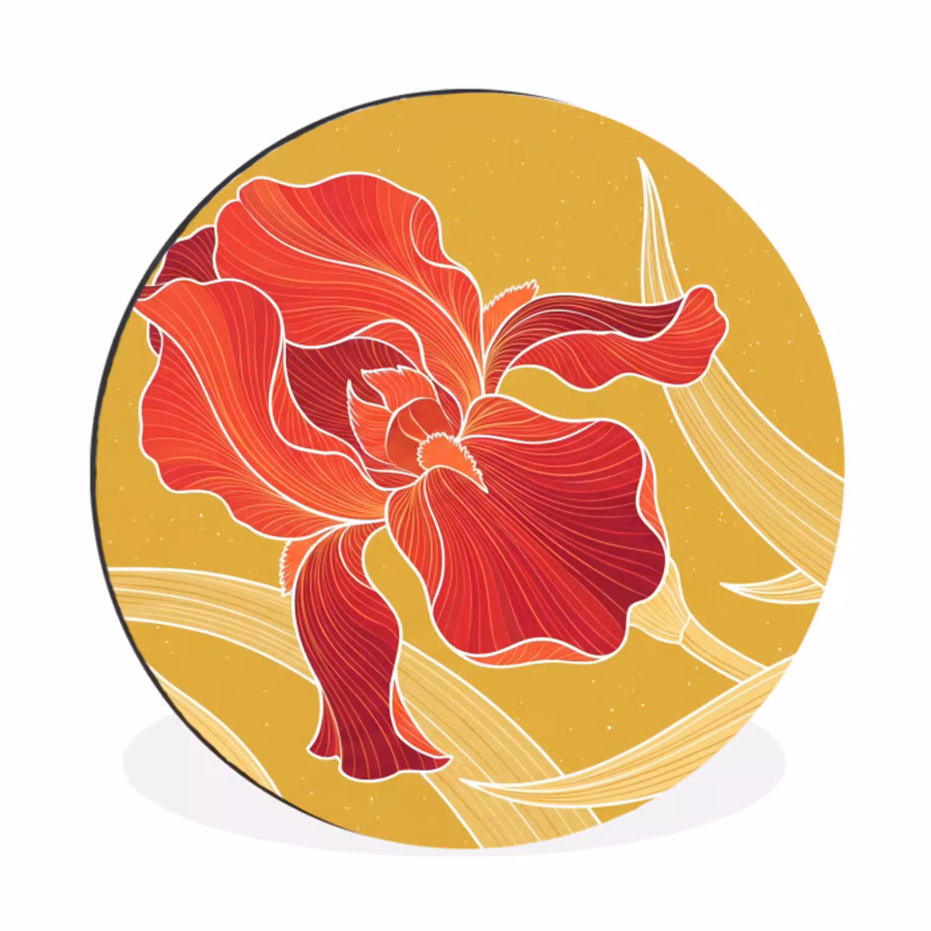 Bloemen - Illustratie - Rood Wandcirkel aluminium klein -3d