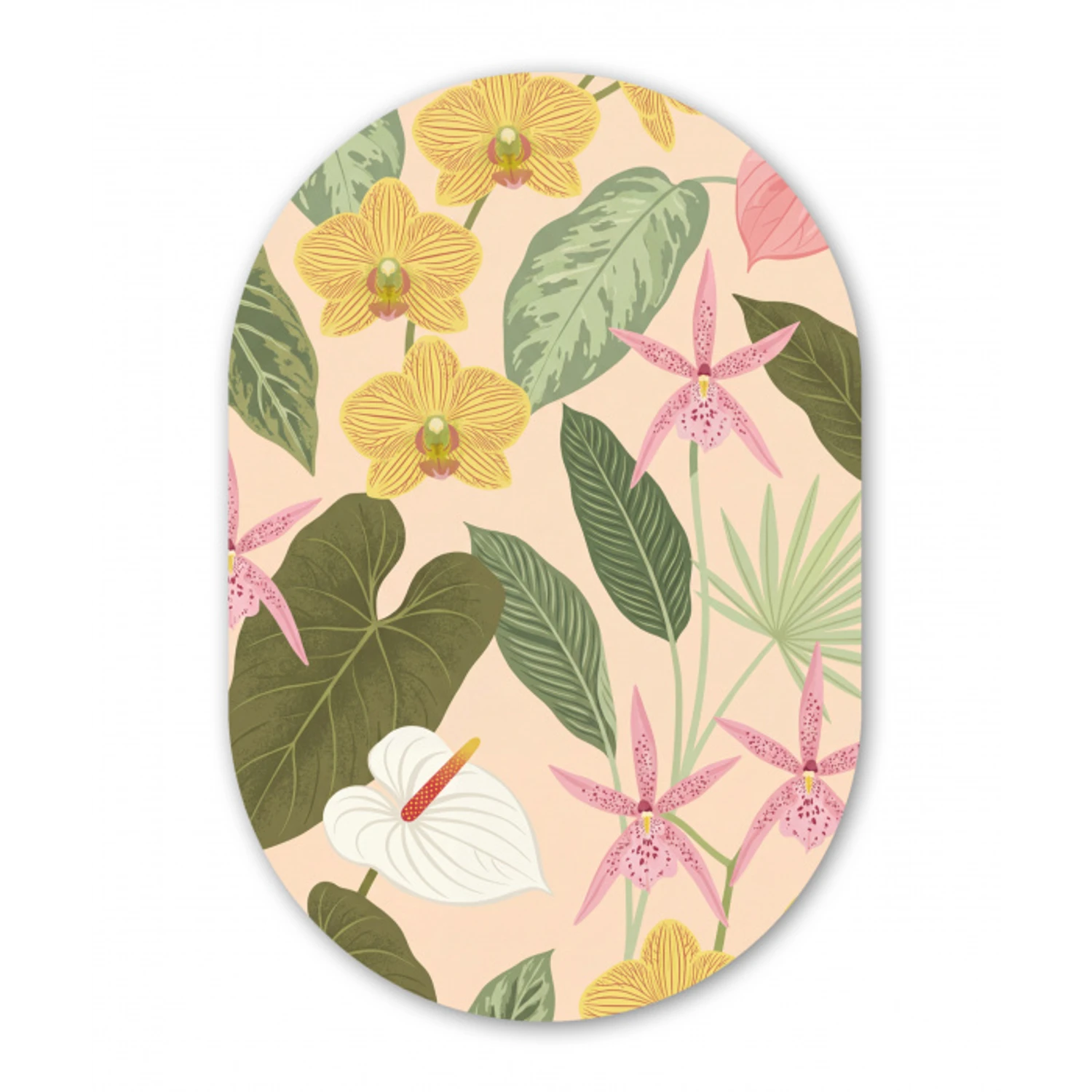 Patroon - Bloemen - Kleurrijk Wandcirkel Ovaal Forex klein -3d