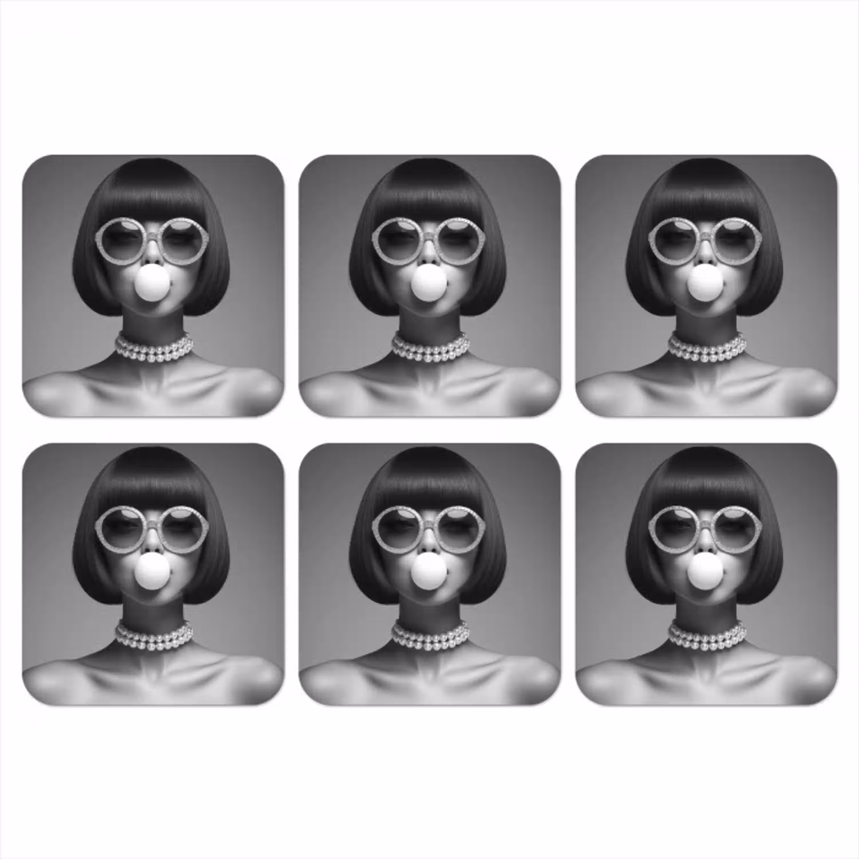 Vrouw - Zwart Wit - Ketting - Zonnebril onderzetter kurk middel -3d