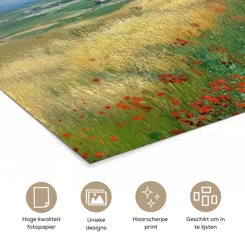 Zandpad - Huis - Bomen - Grasveld poster papier klein -closeup_NL