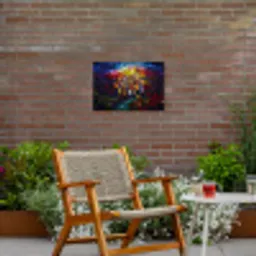 Stad - Maan - Mozaïek - Kleurrijk Tuinposter op houten frame 2 cm dik klein -sfeer3